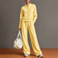 Ensemble pour femme composé d'un cardigan boutonné et d'un pantalon à jambes larges