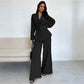 Ensemble 2 pièces pour femme : haut élégant à col V et pantalon large