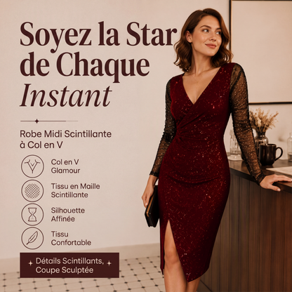 Robe moulante pailletée pour femme avec manches en résille