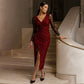 Robe moulante pailletée pour femme avec manches en résille