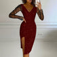 Robe moulante pailletée pour femme avec manches en résille