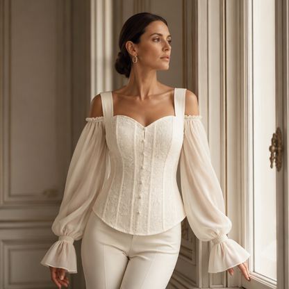 Haut à épaules dénudées en jacquard floral pour femme