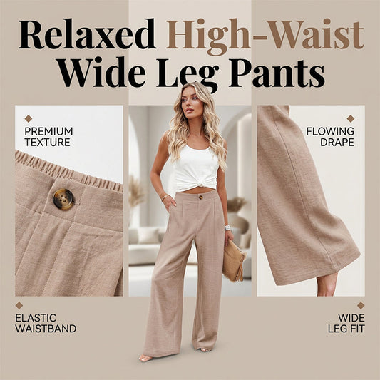 Pantalon décontracté taille haute à jambes larges pour femme