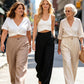 Pantalon décontracté taille haute à jambes larges pour femme