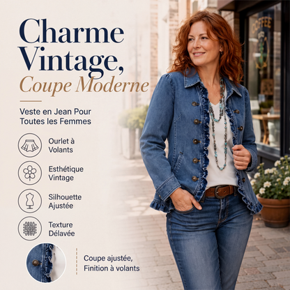 Veste en jean à volants et double boutonnage pour femme