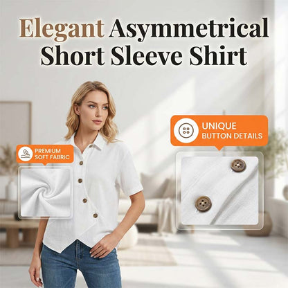 Chemise asymétrique à manches courtes boutonnée pour femme