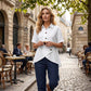 Chemise asymétrique à manches courtes boutonnée pour femme