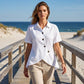 Chemise asymétrique à manches courtes boutonnée pour femme