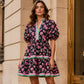 ⏰Summer Hot Sale 50% OFF💃Women's V Neck Floral Short Puff Sleeve Patchwork Casual Boho Mini Dress👍✨Soft Fabric & Comfortable Fit