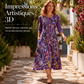 Robe mi-longue pour femme à imprimé fleuri, manches 3/4, avec poches