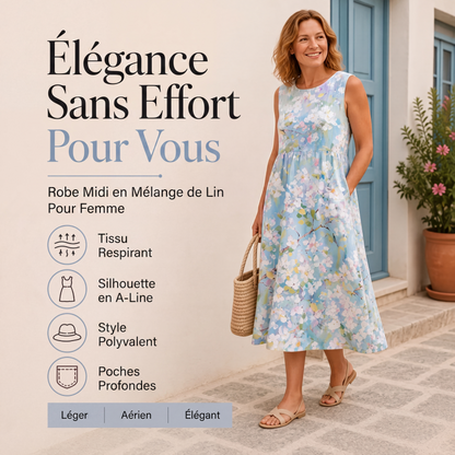🌙 OFFRE LIMITÉE -50% ! 💕Robe en lin sans manches pour femme