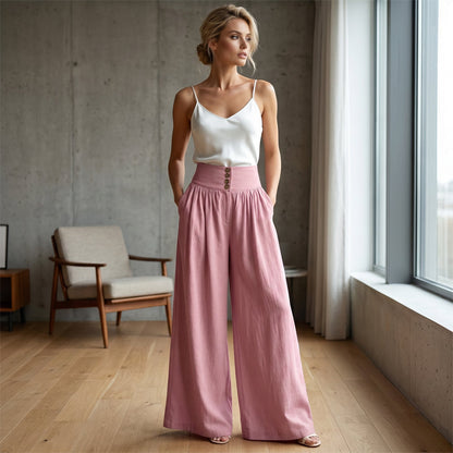 Pantalon large plissé taille haute pour femme