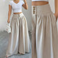 Pantalon large plissé taille haute pour femme