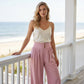 Pantalon large plissé taille haute pour femme