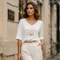 T-shirt imprimé à col en V pour femme