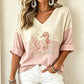 T-shirt imprimé à col en V pour femme