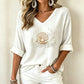 T-shirt imprimé à col en V pour femme