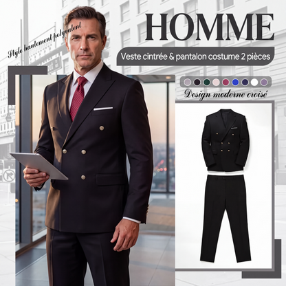 Costume 2 pièces pour homme : veste ajustée et pantalon