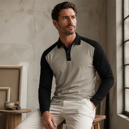 Chemise décontractée à manches longues et blocs de couleurs pour homme