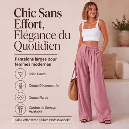 Pantalon large plissé fluide décontracté pour femme