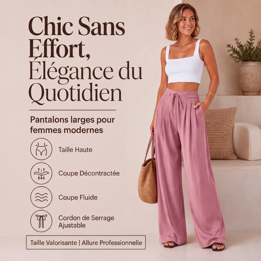 Pantalon large plissé fluide décontracté pour femme
