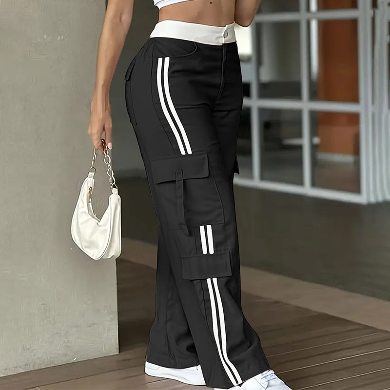 🌸 OFFRE LIMITÉE –50% ! ✨ Pantalon cargo droit à bandes latérales pour femme