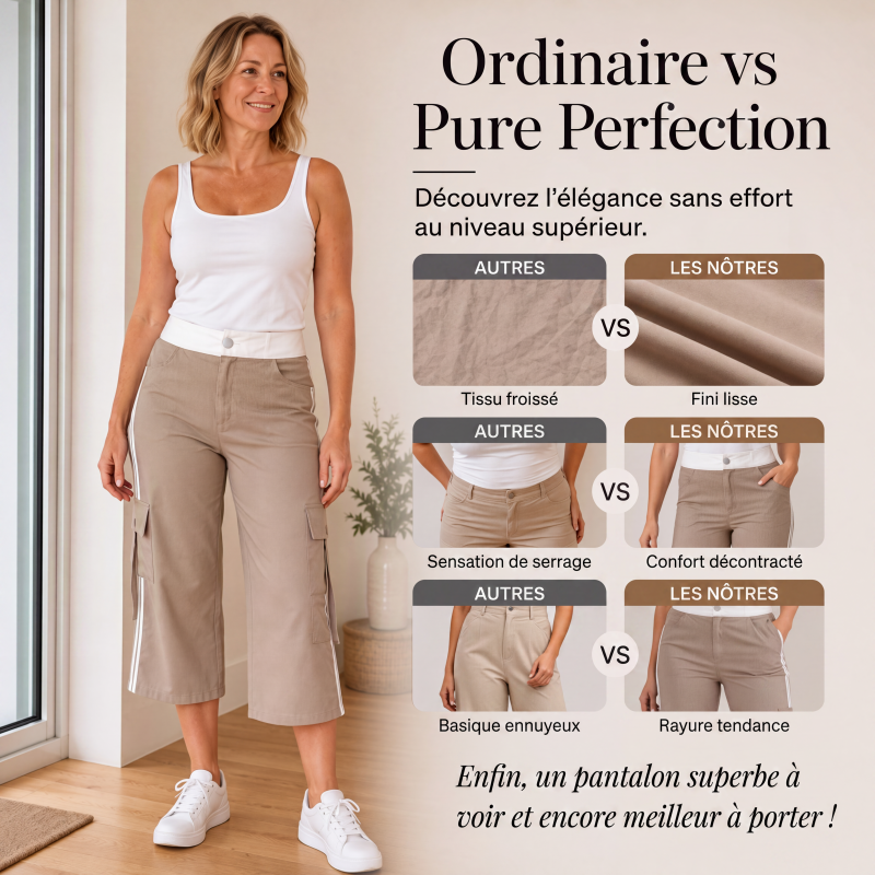 🌸 OFFRE LIMITÉE –50% ! ✨ Pantalon cargo capri de sport femme à bandes latérales