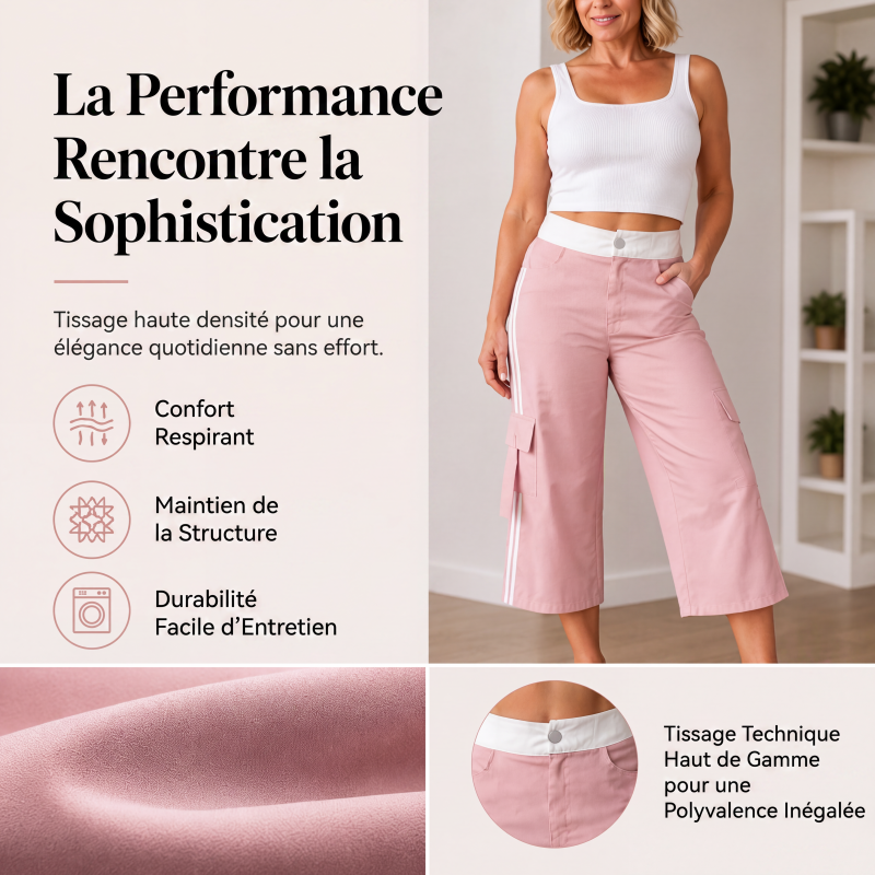 🌸 OFFRE LIMITÉE –50% ! ✨ Pantalon cargo capri de sport femme à bandes latérales