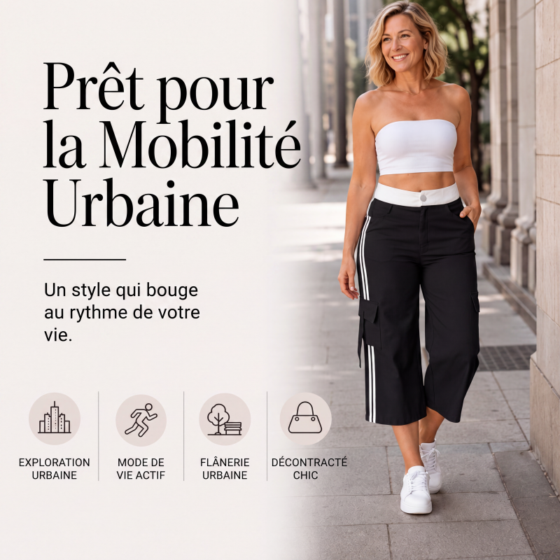 🌸 OFFRE LIMITÉE –50% ! ✨ Pantalon cargo capri de sport femme à bandes latérales