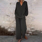 ❤️Casual Solid Color V-Neck Long Sleeve Top & Wide-Leg Pants Set