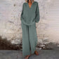 ❤️Casual Solid Color V-Neck Long Sleeve Top & Wide-Leg Pants Set