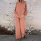 ❤️Casual Solid Color V-Neck Long Sleeve Top & Wide-Leg Pants Set