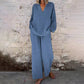❤️Casual Solid Color V-Neck Long Sleeve Top & Wide-Leg Pants Set