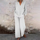 ❤️Casual Solid Color V-Neck Long Sleeve Top & Wide-Leg Pants Set