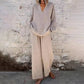 ❤️Casual Solid Color V-Neck Long Sleeve Top & Wide-Leg Pants Set