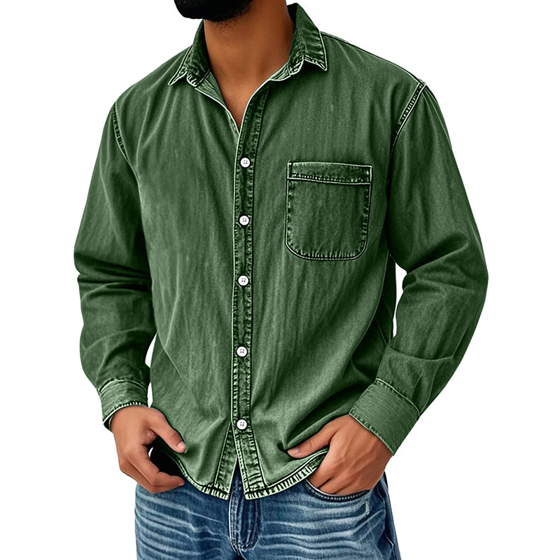 Chemise en denim délavé rétro pour homme