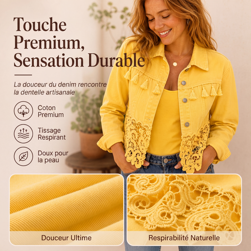 Veste en jean à coutures en dentelle pour femme