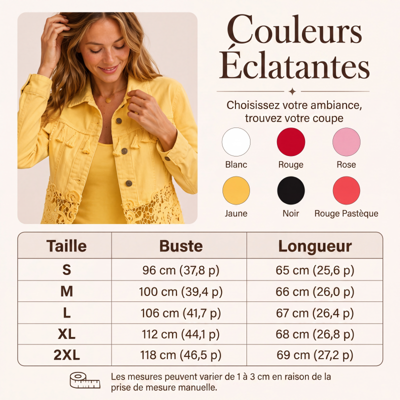 Veste en jean à coutures en dentelle pour femme
