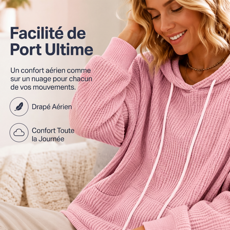 Sweat à capuche ample en maille gaufrette pour femme avec poches