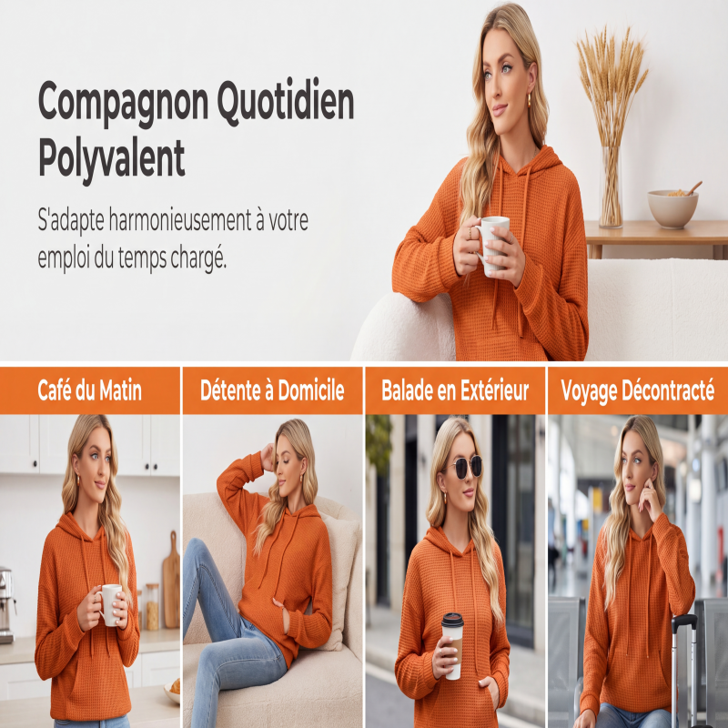 Sweat à capuche ample en maille gaufrette pour femme avec poches
