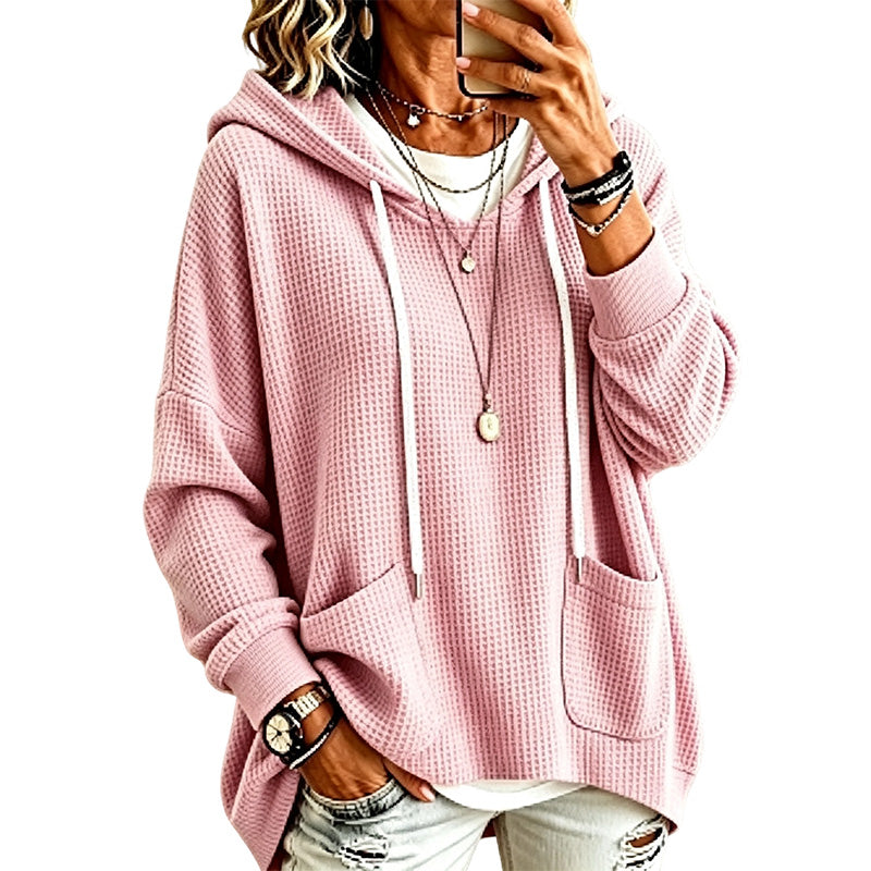 Sweat à capuche ample en maille gaufrette pour femme avec poches