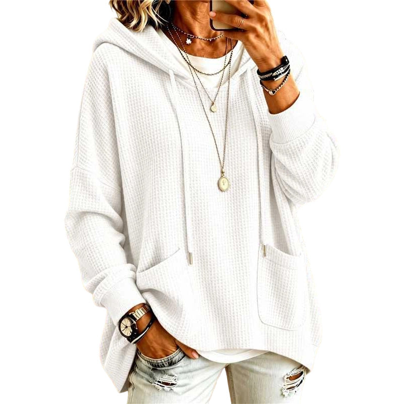 Sweat à capuche ample en maille gaufrette pour femme avec poches