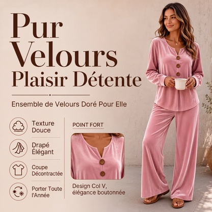 Ensemble de détente décontracté en velours 2 pièces pour femme