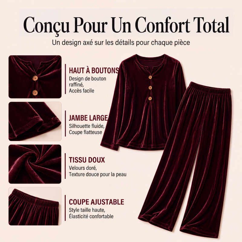 Ensemble de détente décontracté en velours 2 pièces pour femme
