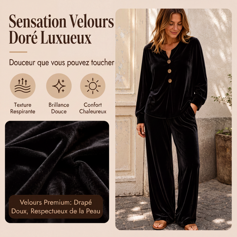 Ensemble de détente décontracté en velours 2 pièces pour femme