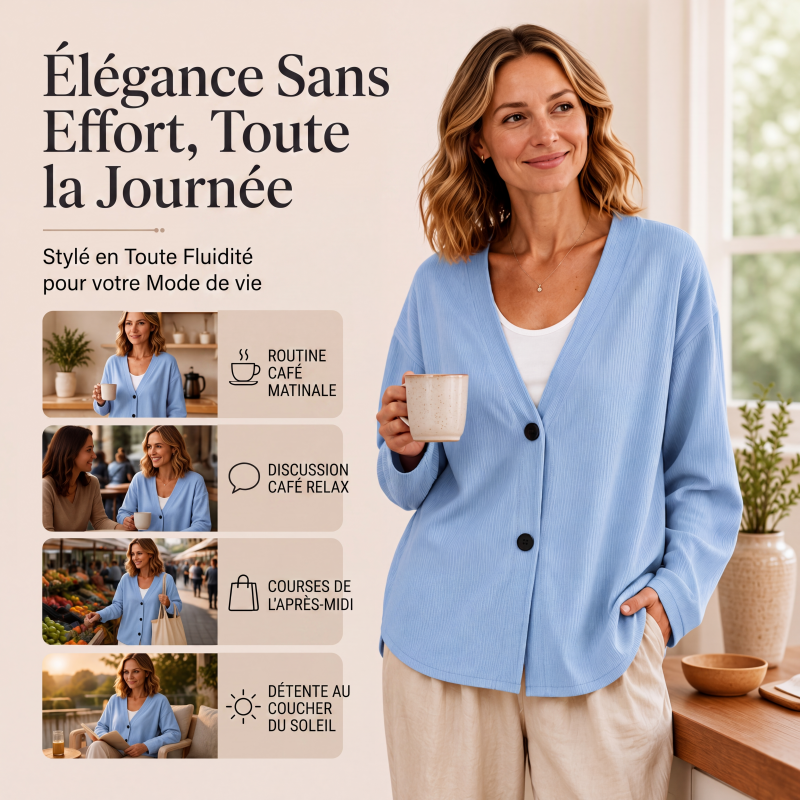 Cardigan en maille velours côtelé col V pour femme
