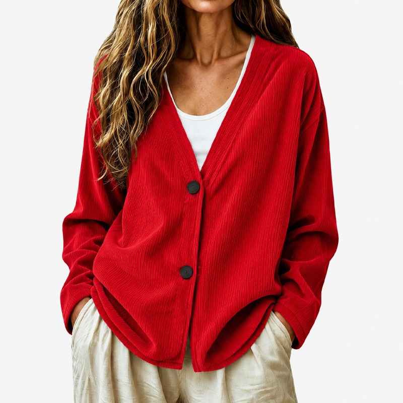 Cardigan en maille velours côtelé col V pour femme