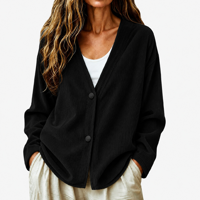 Cardigan en maille velours côtelé col V pour femme