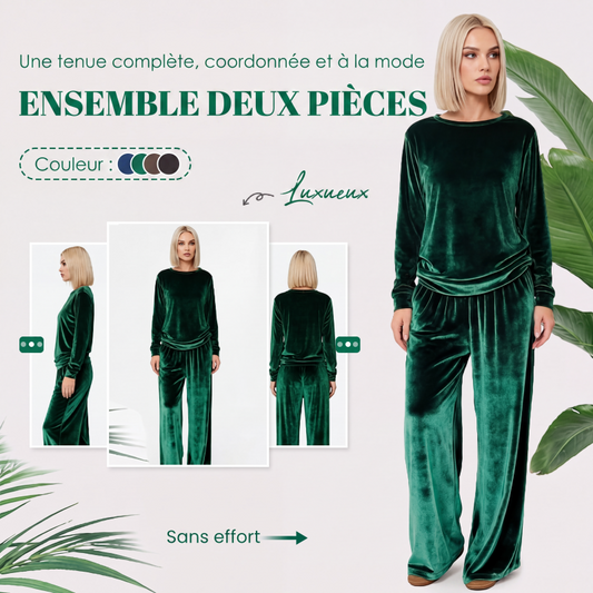 Ensemble deux pièces pour femme : haut en velours et pantalon