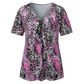 T-shirt à manches courtes et col V pour femme, tunique plissée à motif léopard
